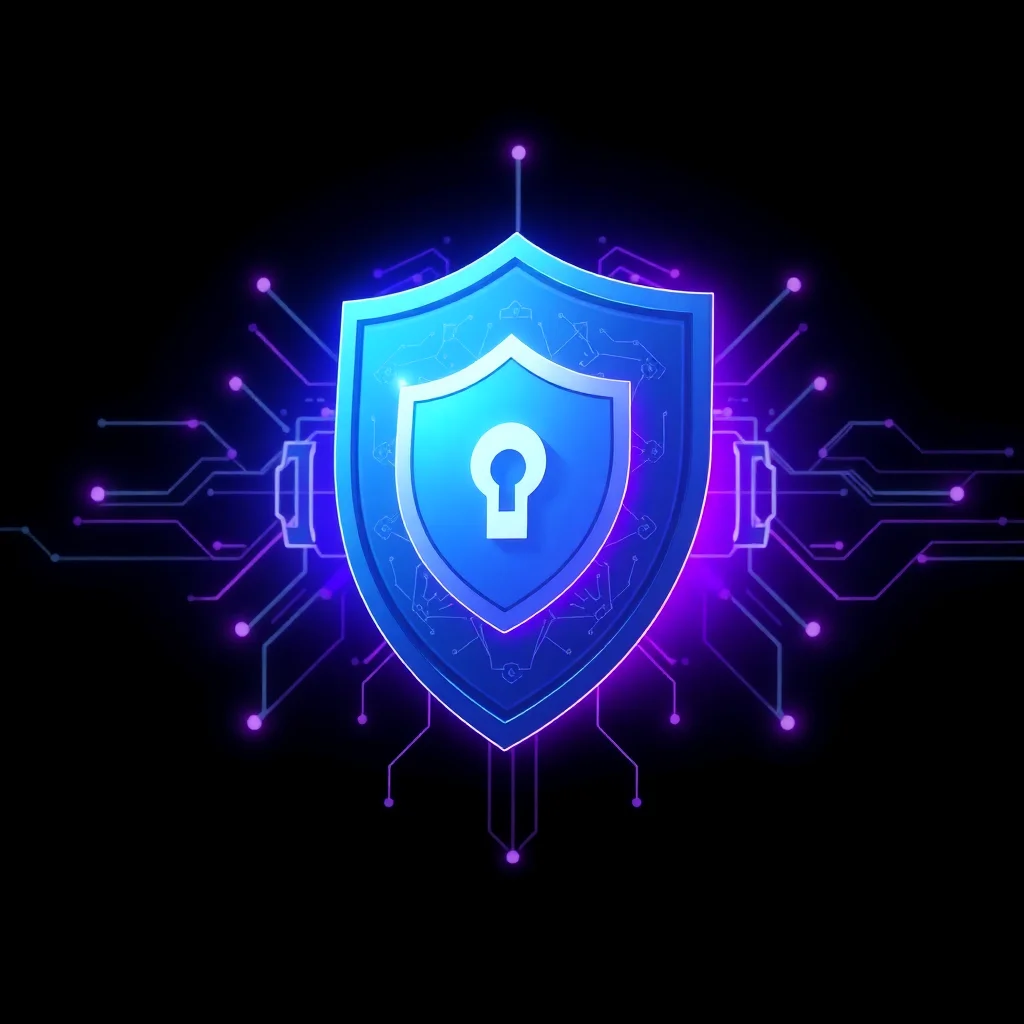 A glowing shield icon representing data security.