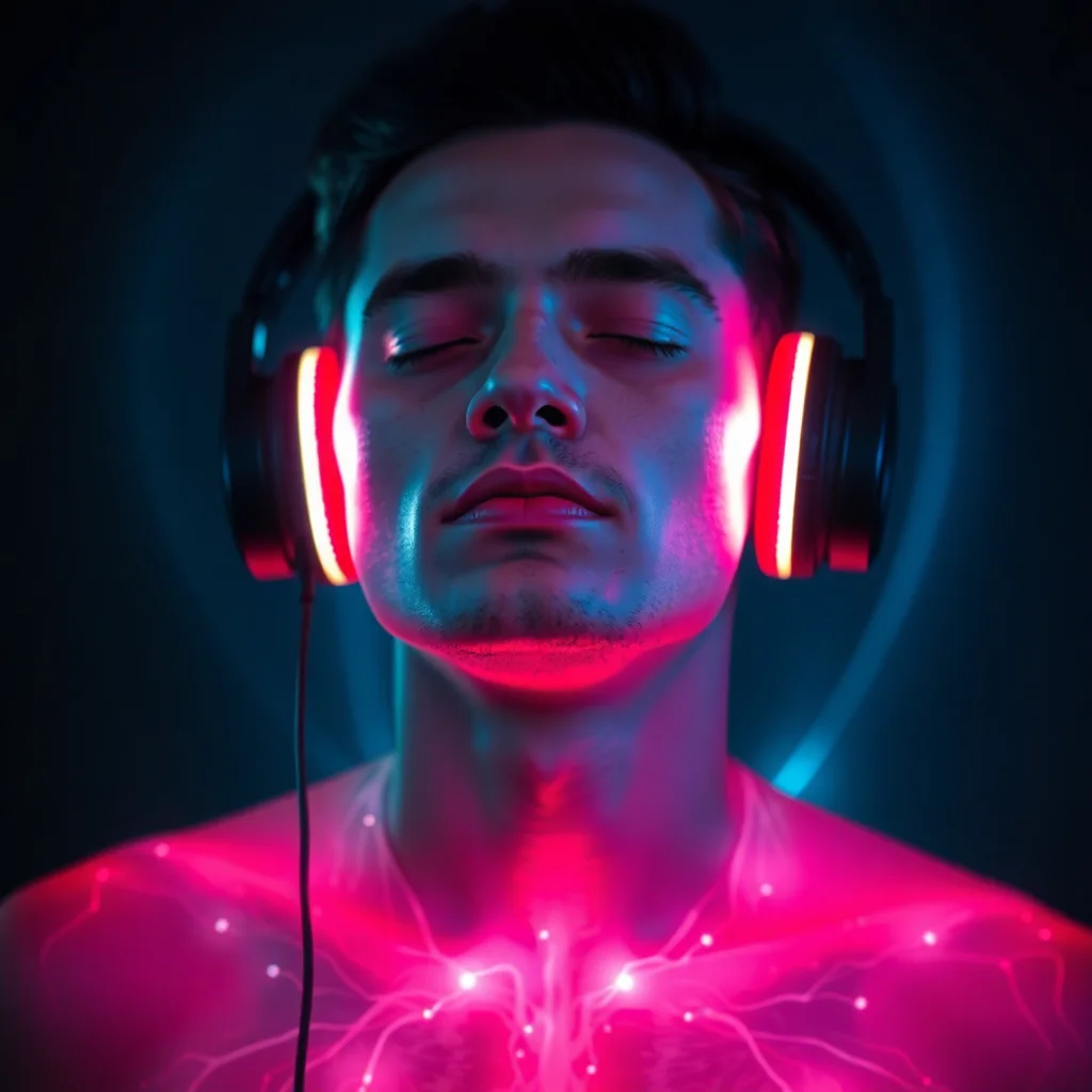 Man wearing headphones with glowing lights
